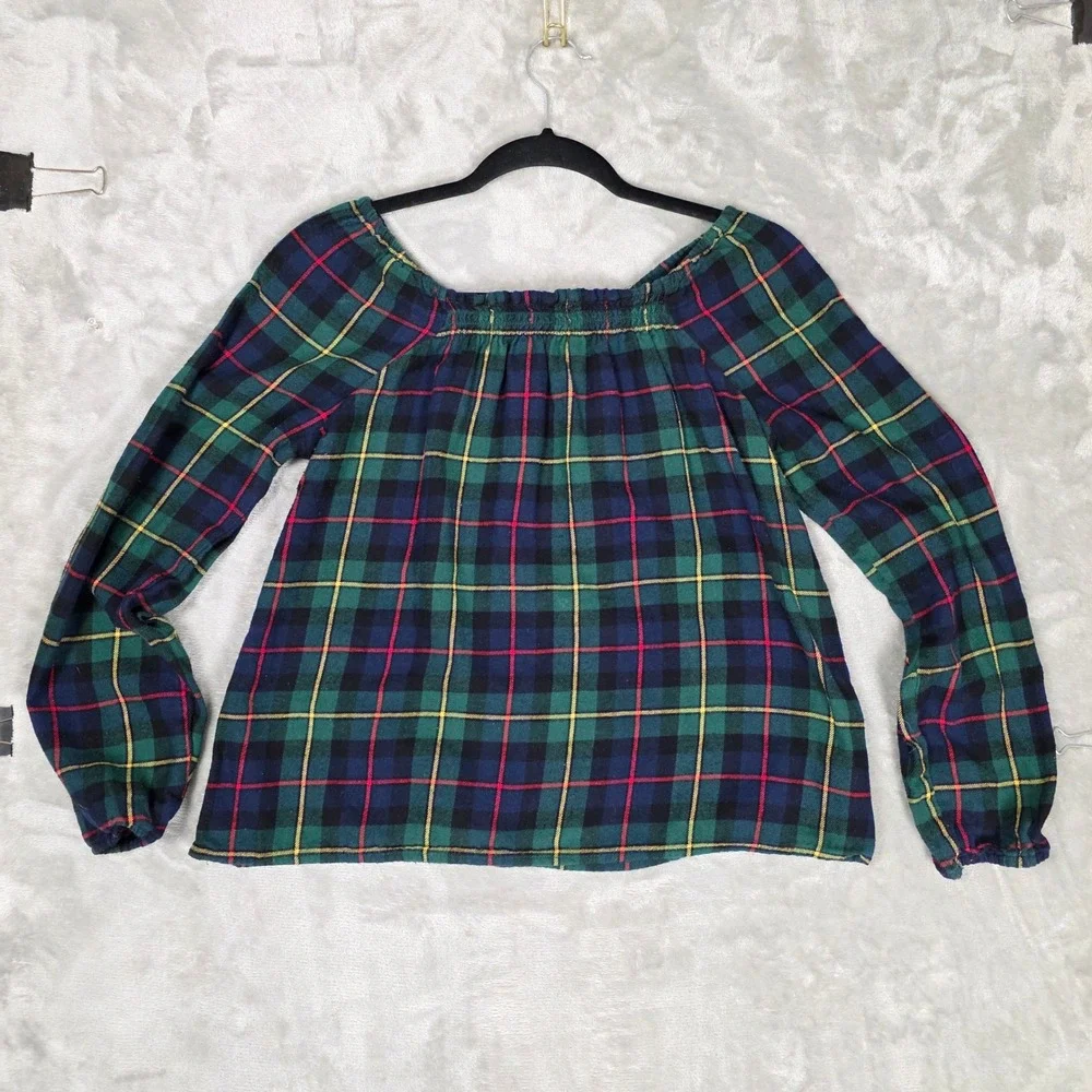 The Children's Place Plaid Flannel Smocked Top Girls 14 XL Academia Peasant Good